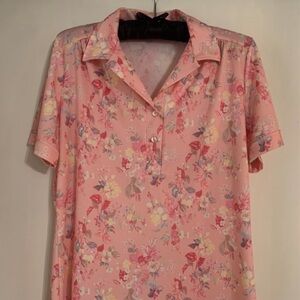 Nikki Pastel Floral Short Sleeve Button Up Blouse Size 13/14 Womens Shirt VTG